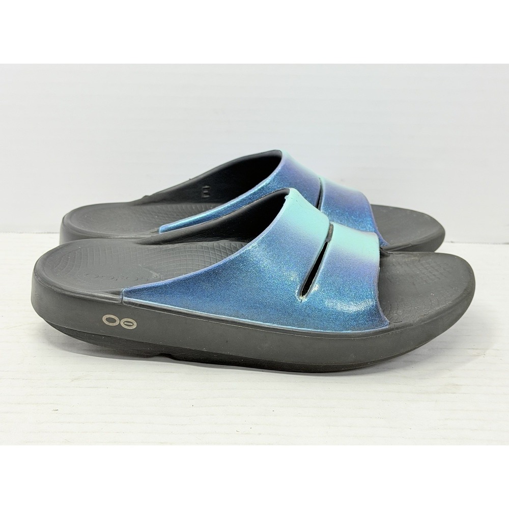 OOFOS OOahh Luxe Midnight Spectra Recovery Slides Women's 8 Men's 6